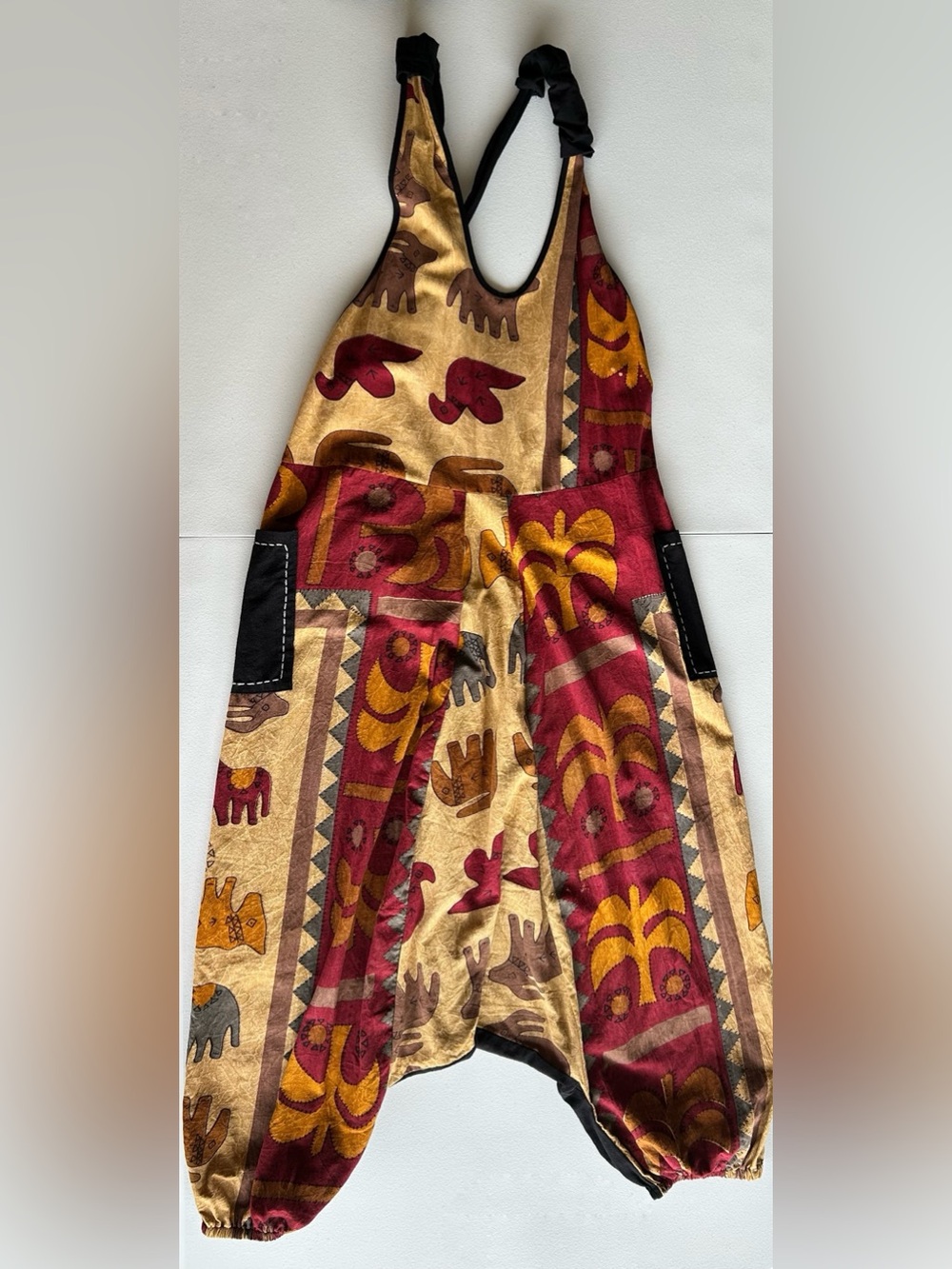 Boho Elephant Print Harem Jumpsuit Romper Overalls Festival One Size Fits Most